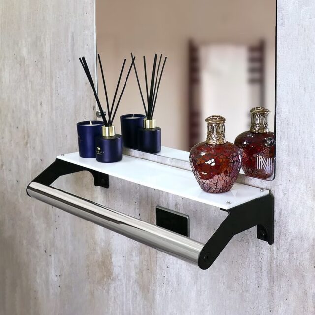 Bathroom grab rail that is also a good looking shelf
